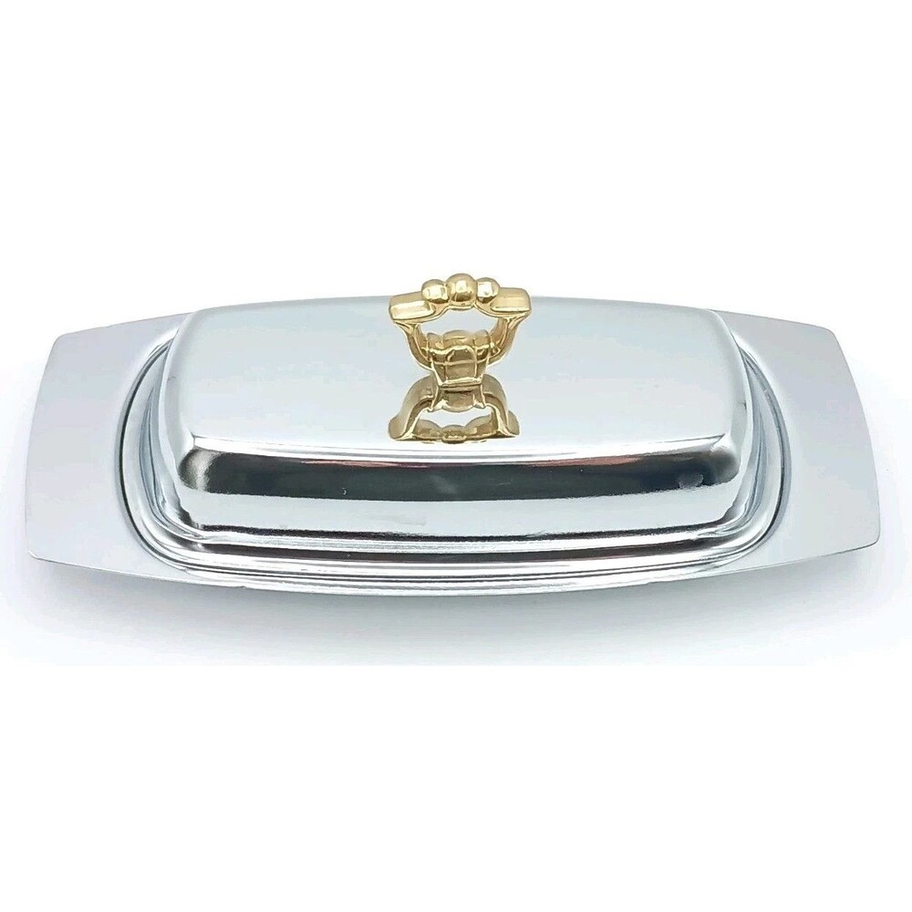 Kromex Holiday Giftware No. 481-21 Butter Dish with Glass Insert & Original Box
